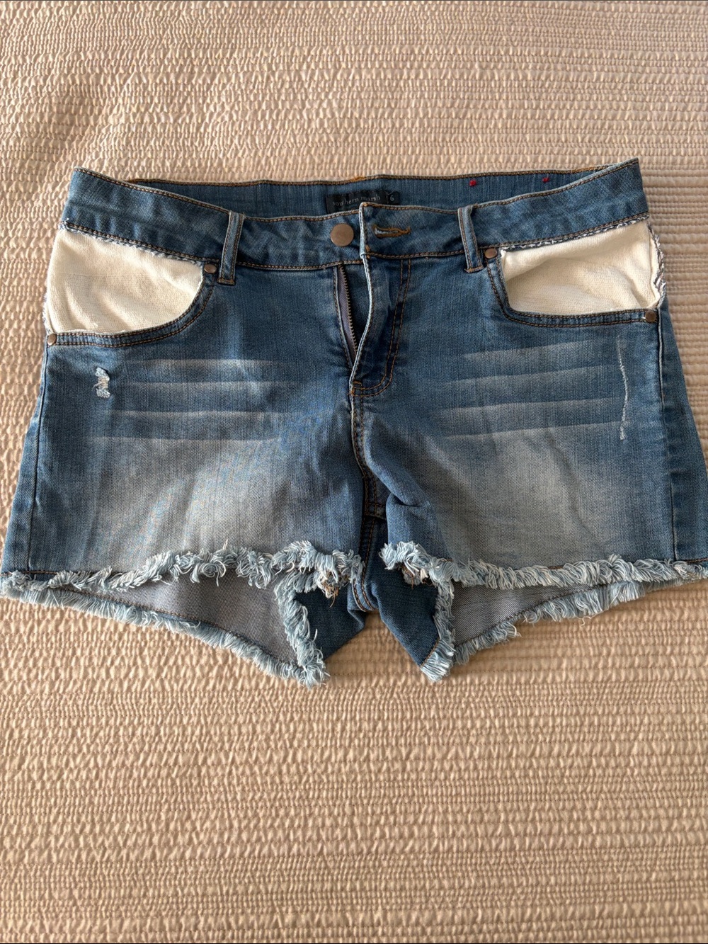 Southern Marsh Distressed Frayed Hem Denim Shorts - 6